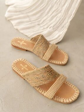 NWOT 41 BULIBASHA ZIGZA WOMEN'S SANDALS NATURAL BEIGE MIX